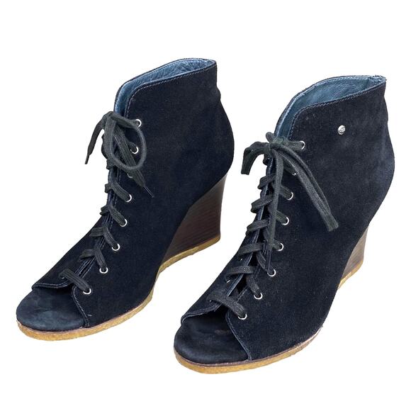 UGG Women’s Elyse Black Suede Open Toe Wedge Ankle Booties Size US 8 - Picture 4 of 9